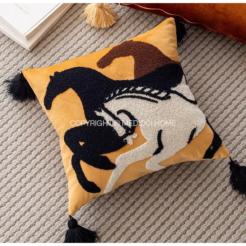Medicci Home Handmade Boho Long Tail Leopard Cushion Cover Luxury Lumbar Pillowcase 30x50 With Tassel Shabby Chic Farmhouse Deco