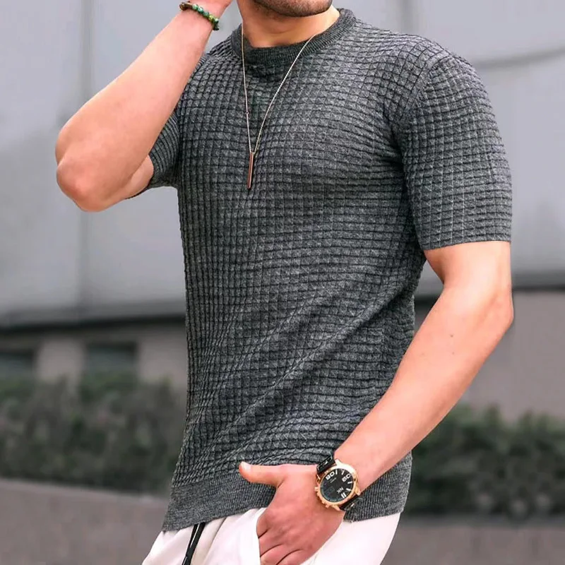 Checkered Round Neck Men's Fitness T Shirt - Image 5