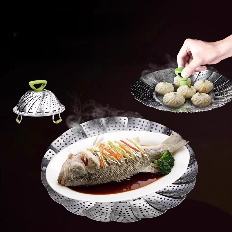 Drainage Basket Kitchen Novel Kitchen Accessories Steaming Drawer Dumplings Steamer Cooker Stainless Steel Folding Steamer Bar