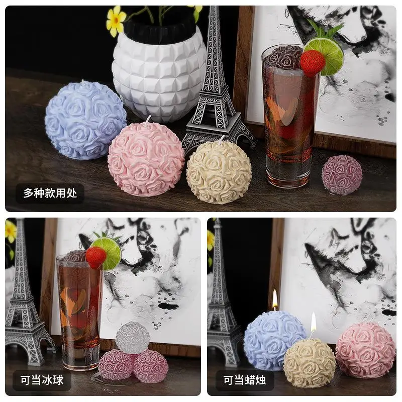Description Picture 4 of item3D Rose Ball Aromatherapy Candle Soap Mould Rose Flower Cake Decoration Scented Candle Mold Soap Mould Craft Wedding Decor