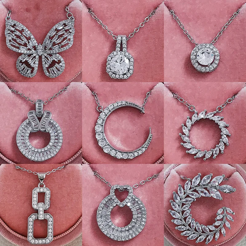 Pendant Necklace Silver Necklace Silver Necklace Charms Fashion Cross Heart Punk Butterfly Pearl Silver Color Chain Necklace Pendant for Women Christmas Party Gift Jewellery Z4
