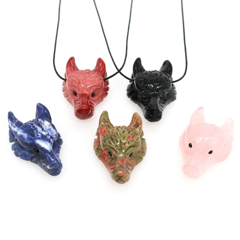 Pendentif Tête De Loup En Obsidienne Naturelle - Pierre Noire Brillante, Trou Pour Collier - DIY Bijoux, Décoration, Cadeau