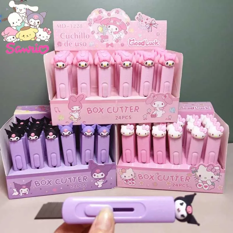 

Kawaii Sanrio Utility Knife Anime Kuromi Cinnamoroll Mymelody Cartoon Student Art Cutting Express Box Cutter Tool Toys Gifts