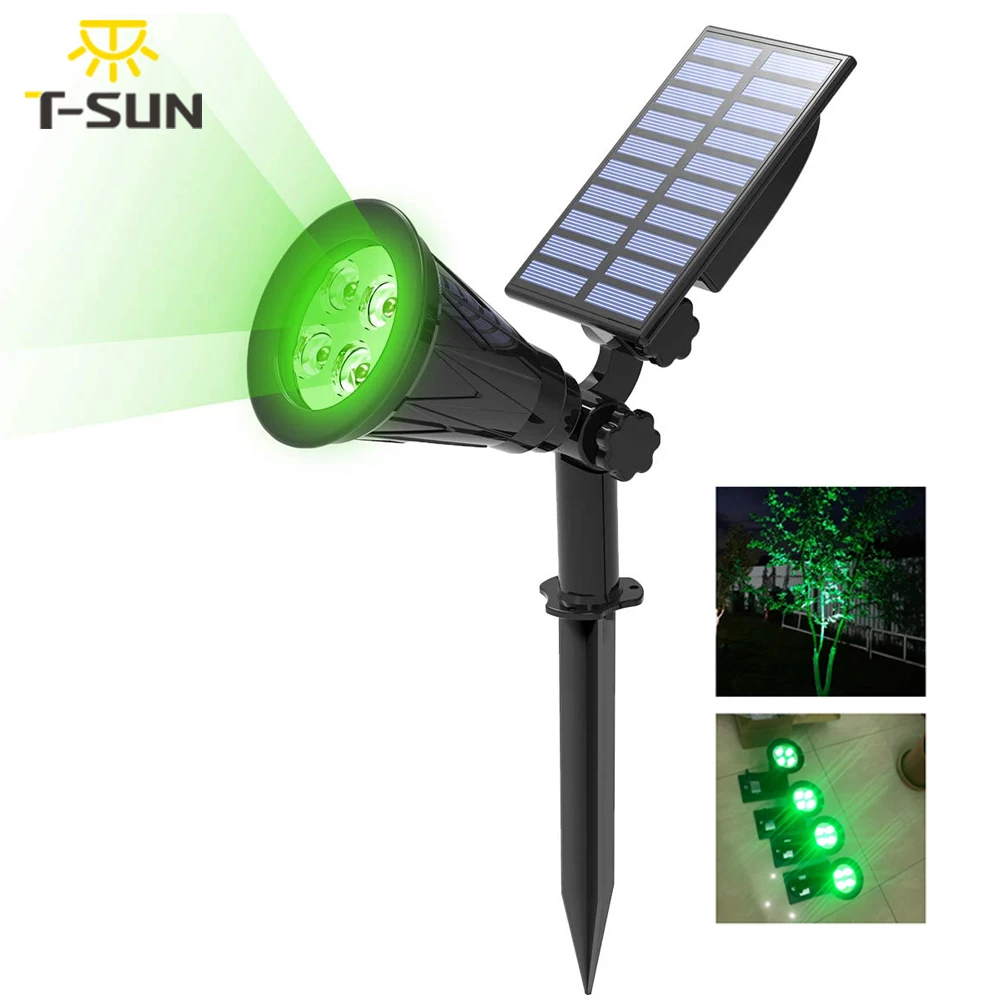 T-SUN 4LED Green Color Solar Light Outdoor Decoration Solar Garden Lights Angle Adjustable Waterproof Solar Lamps Wall Light