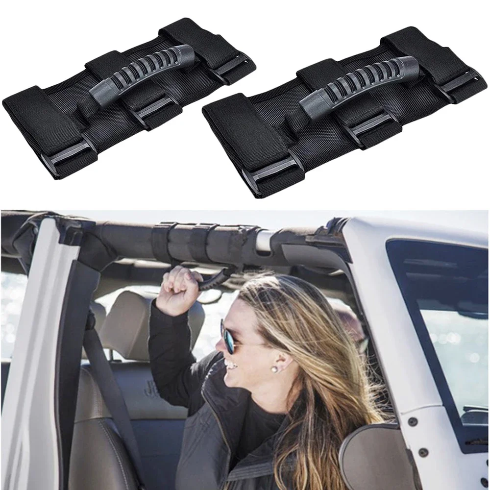 Jeep Wrangler Poignées Tiardey - Lot De 2, 3 Sangles, Noir Pour Modèles 1987-2020 Support Poignée