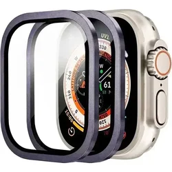 Premium Aluminium Alloy Case with Tempered Glass Screen Protector for Apple Watch Ultra - 2 - Pack, Anti - Scratch Protection (Purple 6)
