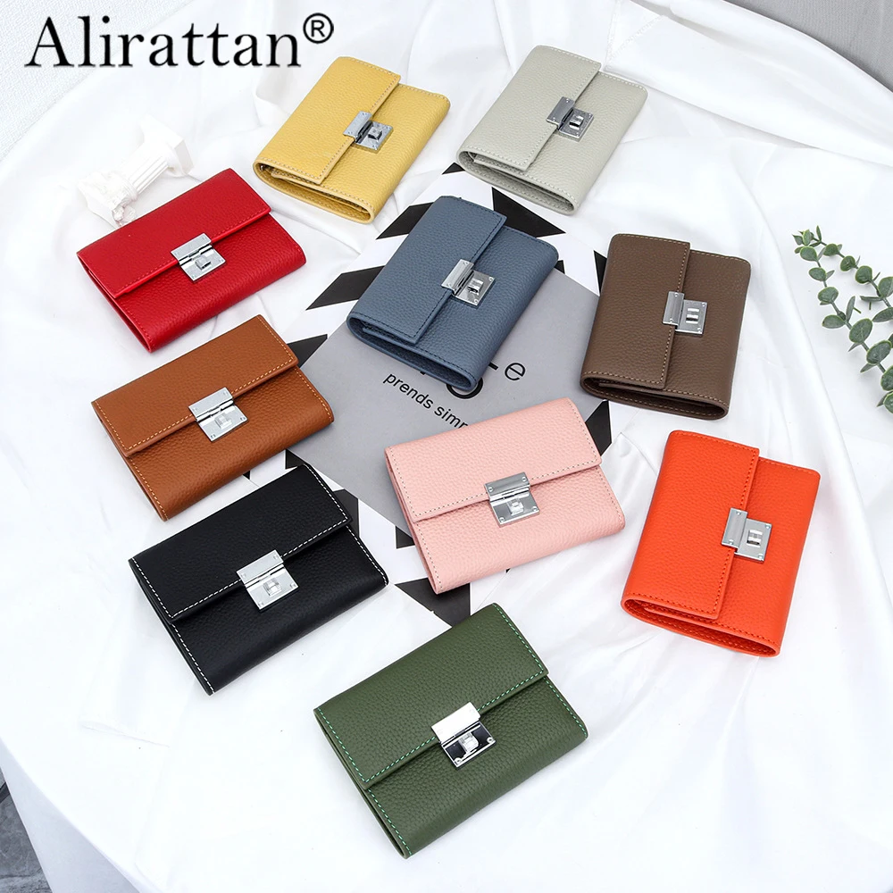 Women Short Wallet with Hardware Lock Buckle
