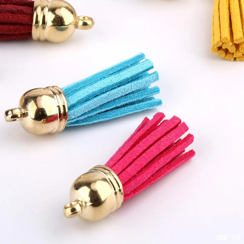 Gold Hat Mini Tassels Korean Velvet Fringed Leather Tassel Pendant DIY Crafts Handmade Jewelry Access keychain Tassel