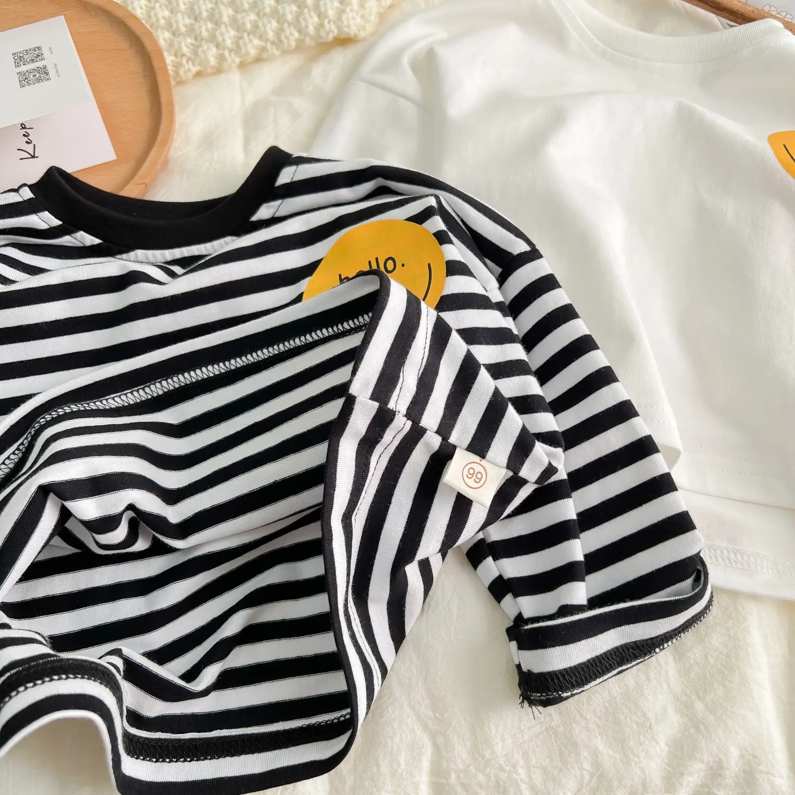 1163A Baby Clothes Stripe T Shirt Spring Autumn New Smiling Face Baby Boy T Shirt Stripe Casual Girl T-shirt Tops