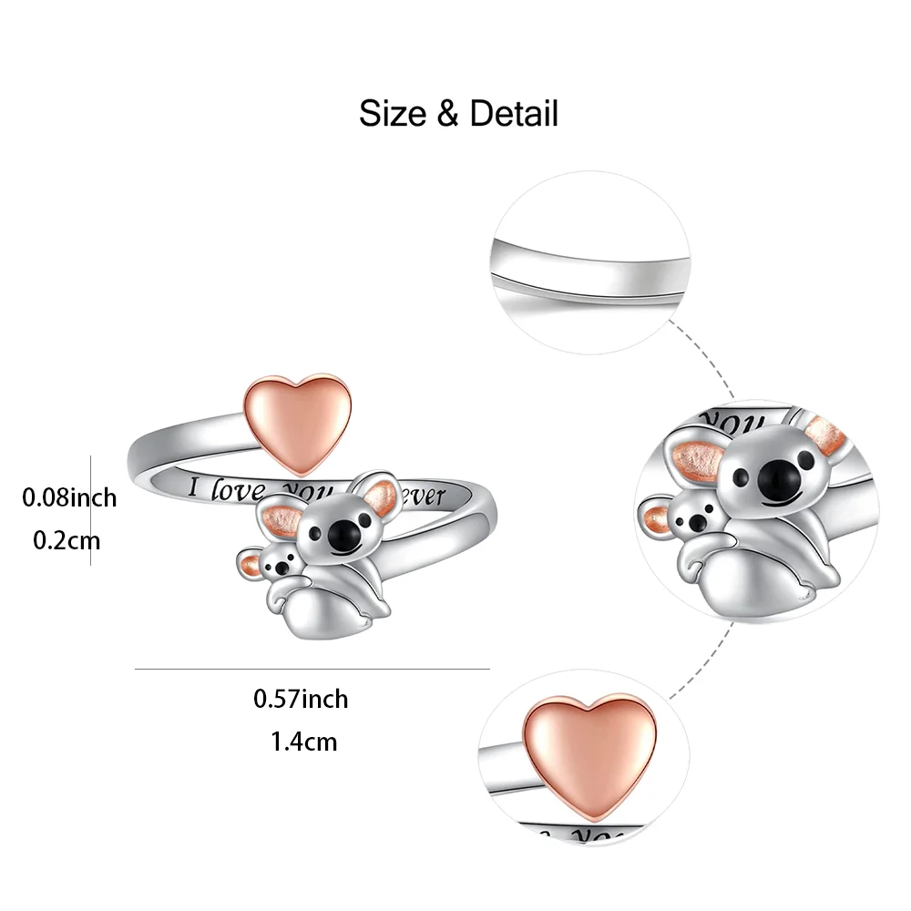 Cute Koalas Pink Heart Design Open Adjustable Ring Women Birthday Gift Anniversary Party Gifts Jewelry Niche Styles finger rings womens ring jewelry rings ring jewelry