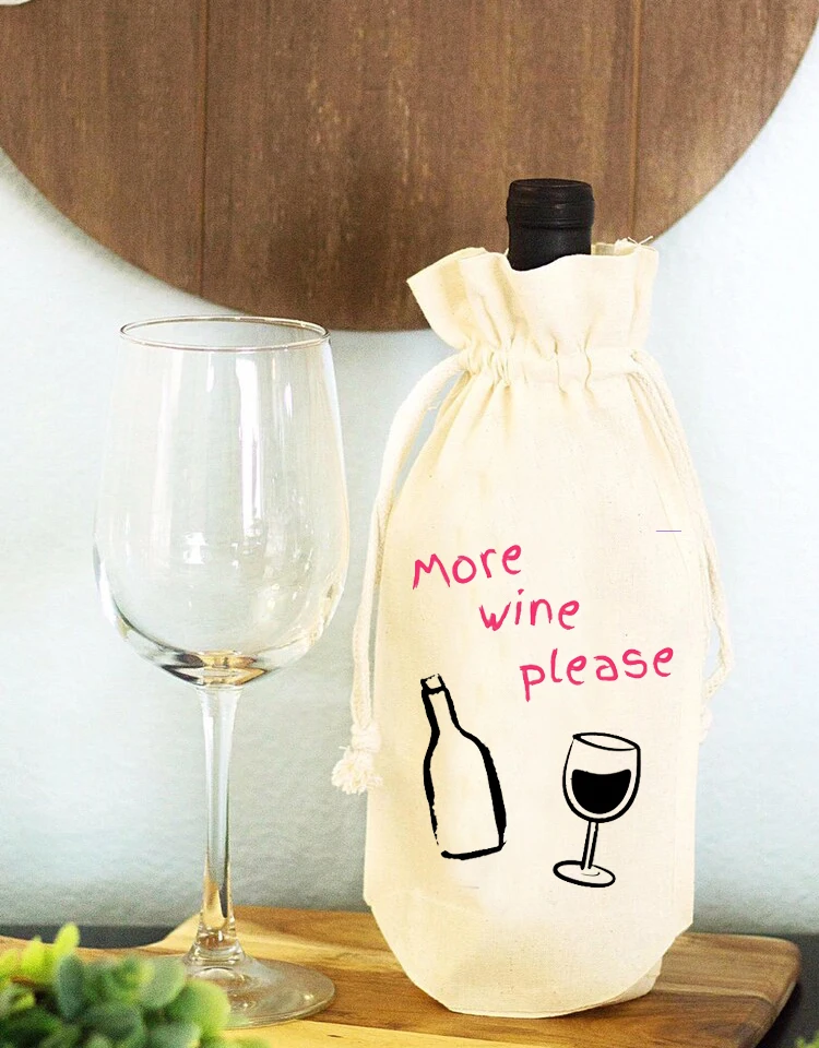 Canvas Reusable Wine Bags with Drawstrings Wine Bottle Gift Bags for Christmas Birthday Party Home Storage accept