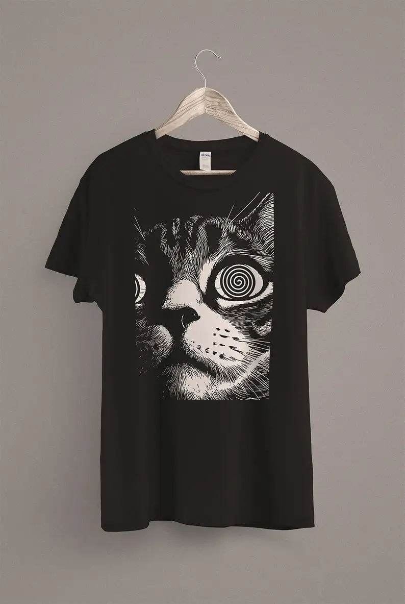 Psychedelic Cat TShirtTrippy ShirtGothic Alt ClothingDark Aesthetic FashionCrust Punk Grunge