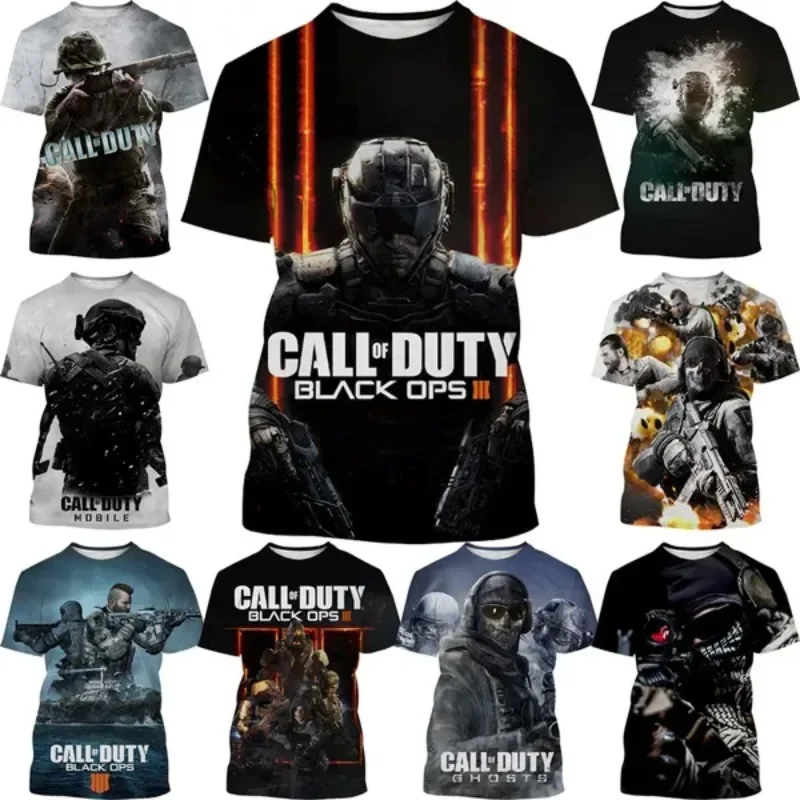 

War Gunfire Shooting Game T-shirt Men's Fashion Casual T-shirt New Call of Duty Painted Short-sleeved Round Neck 3D Shirt