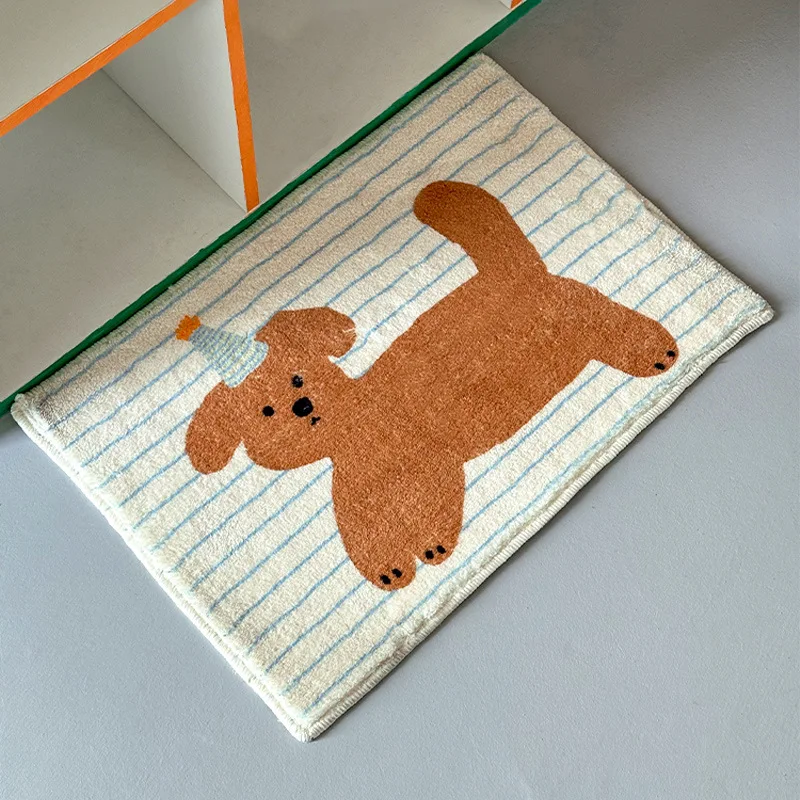 VIKAMA Korean Cartoon Dog Living Room Porch Bathroom Absorbent Non-Slip Mat Imitation Cashmere Dirt-Resistant Carpet Home Decor