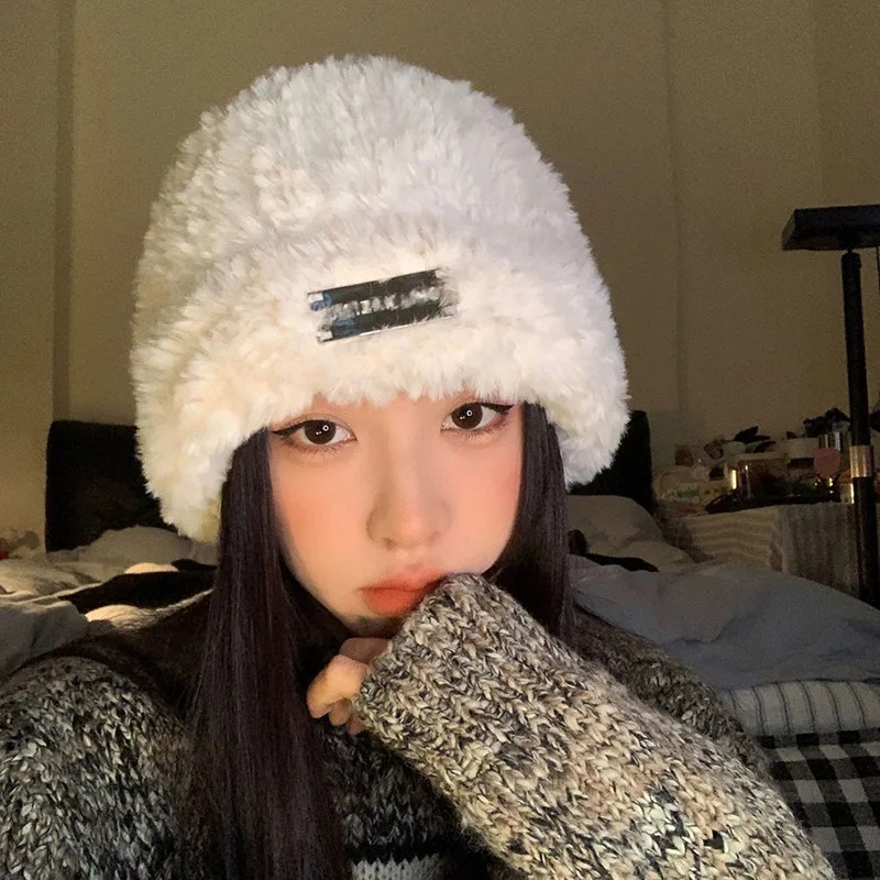 Plush Beanie Hat For Women Soft Thick Winter Knitted Warm Cap_voghion.com
