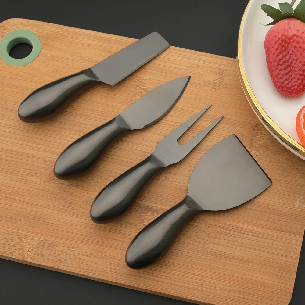 6Pcs Black Matte Flatware Stainless Steel Cheese Knife Baking Tools Fork Knife Cutlery Vintage Style Kitchen Gadgets