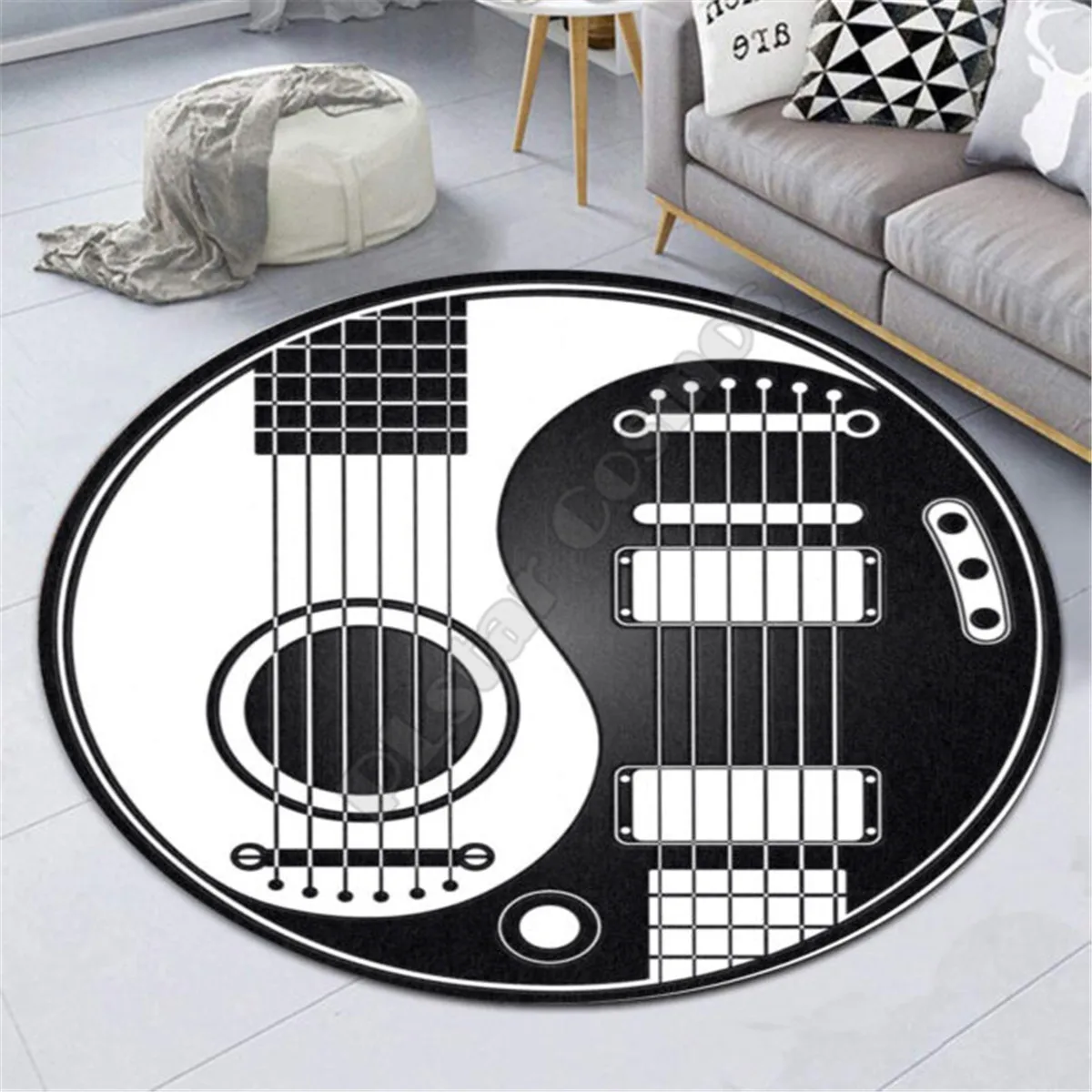 Love Guitar Music Premium Round Rug 3D Rug Non-slip Mat Dining Room Living Room Soft Bedroom Carpet 02 6