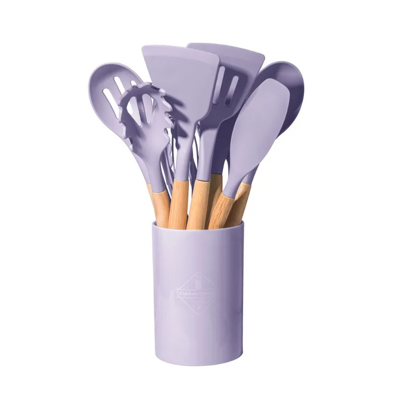12Pcs Silicone Cooking Utensils Set Wooden Handle Kitchen Cooking Tool Non stick Cookware Spatula Shovel Egg Kitchenware Beaters
