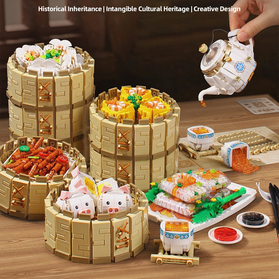 

4241PCS Mini Cantonese Food Morning Tea Food Building Blocks Traditional Chinese Dim Sum Figures Bricks Toys for Kids Gifts