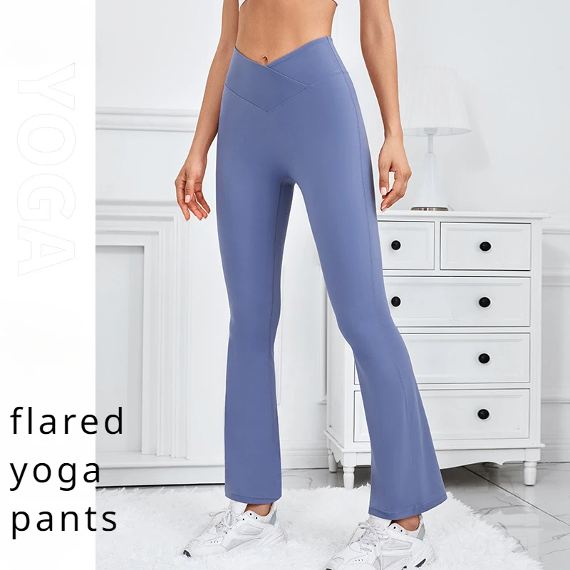 

Cross Waist Fitness Flared Legging Workout Women Yoga Pants Flare Bell Bottom Leggings Sport Gym Tights Casual Wide Leg Pants