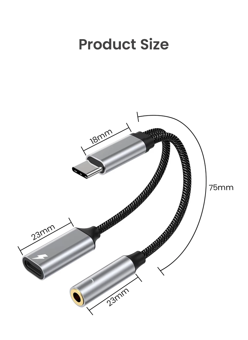 2-in-1 USB C auf 3,5 mm Kopfhörer- und Ladegerät-Adapter, USB C PD 3.0-Anschluss auf Aux-Audio-Buchse mit PD-Schnelllade-Dongle-Kabel – Detail 8