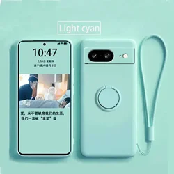 Sleek Silicone Case with Finger Ring Stand and Lens Protection in Solid Color for Pixel 8 Pro (LIGHT BLUE)