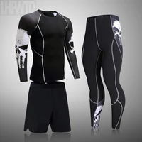 Fitness Training Clothes 3D Skull Thermal Underwear Compression Men's Suit Sports Running Clothes Warm Base Layer 3XL 1