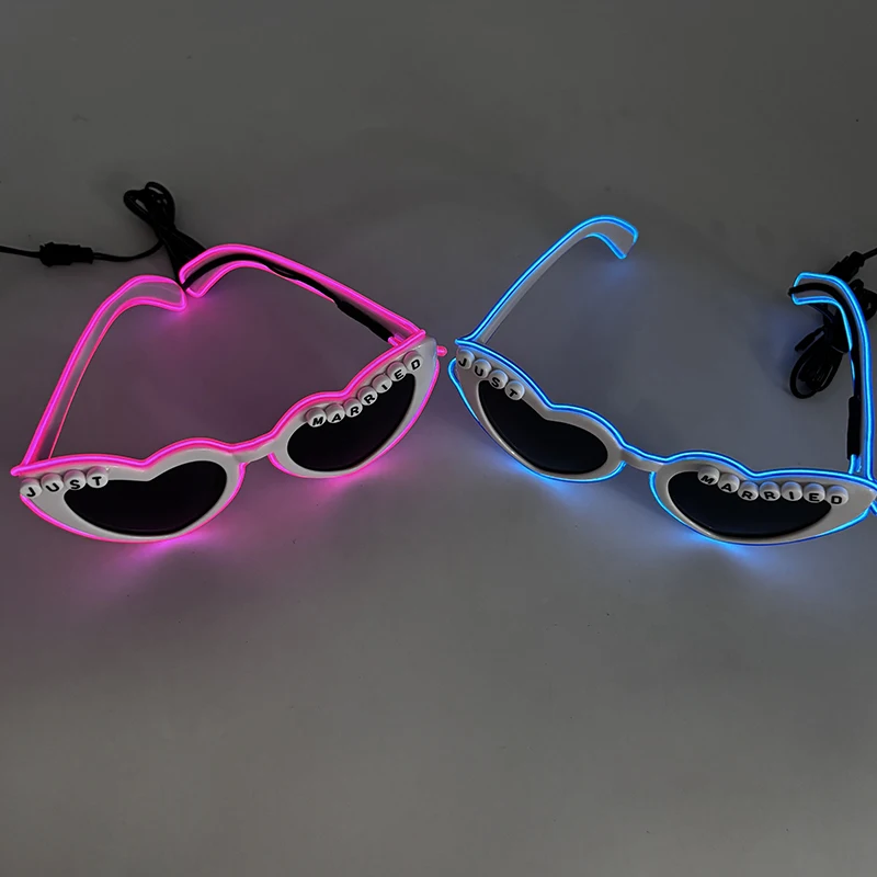 LED-Neon-Herzförmige Brille für Damen, Damen, fluoreszierende Bars, DJ-Party, Weihnachten, Neujahr, Braut, Hochzeit, Rave-Zubehör – Detail 39