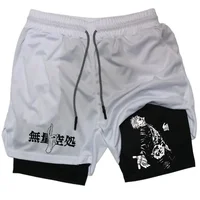 Anime 2 In 1 Compression Shorts Gojo Satoru Print Performance Sportswear Men Training Workout Male Fitness Sport Shorts 2