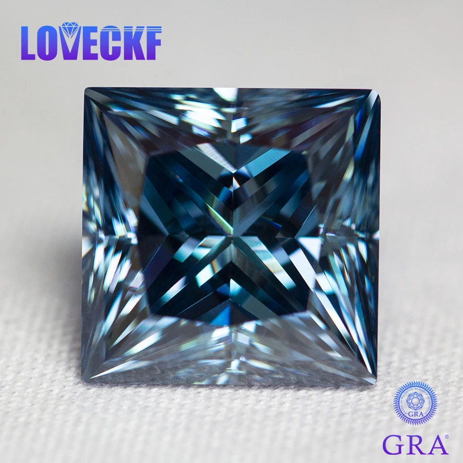 

Princess Cut Sapphire Blue Moissanite Lab Diamonds VVS1 Certified Moissanita Stone Positive Pass Tester with GRA Certificate