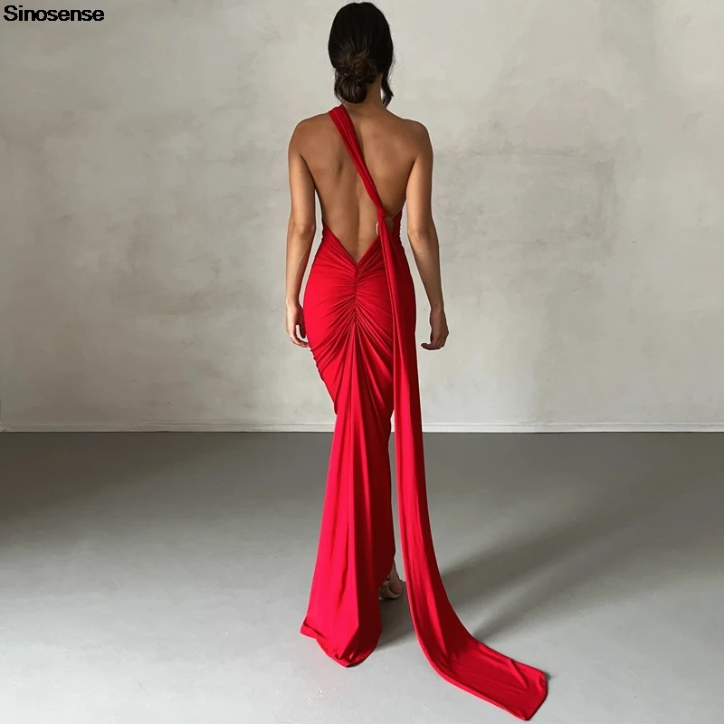 Womens Elegant Evening Party Cocktail Long Dress Sexy Backless Open Back Ruched Slim Bodycon Formal Wedding Guest Maxi Dress - 5