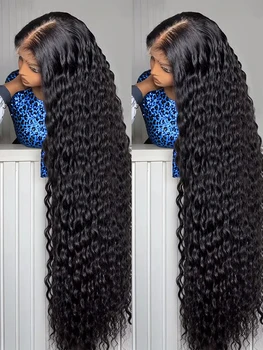 Peluca Negra Larga Rizada 40” Water Wave sin Pegamento HD Lace Frontal 13x6/13x4 1