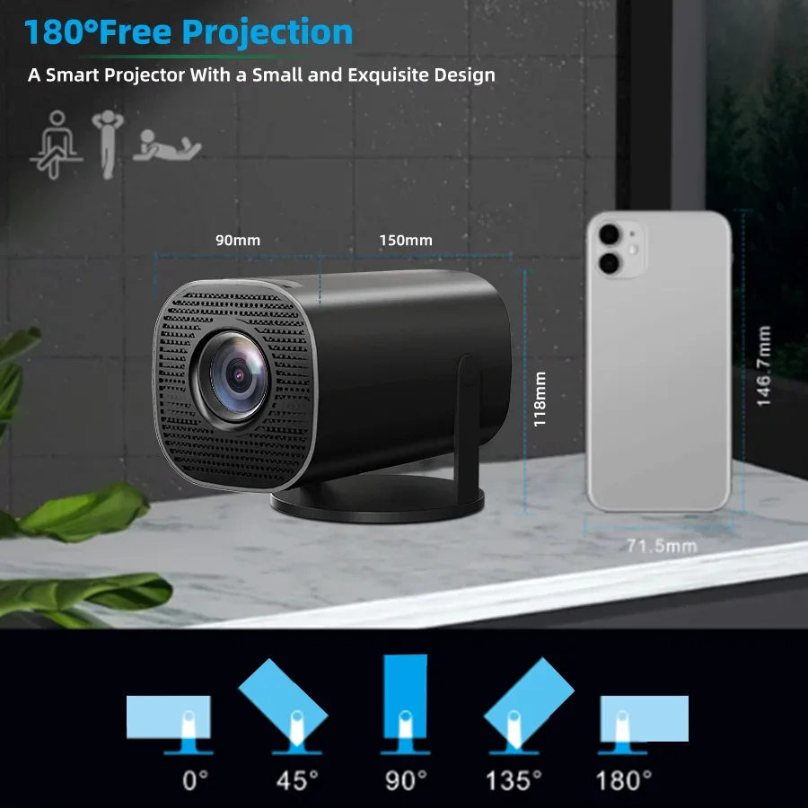 Ultra high definition 5G intelligent projector, 4Kfull HD screenless projection, 180 &deg; rotation, suitable for family dormitories