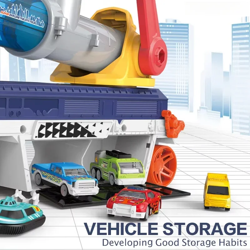 Alloy Dicast Truck Model with Mini Car Set Launch Ball Missile Transportation Vehicles with Light Sound for Boys Kids Toys Gift