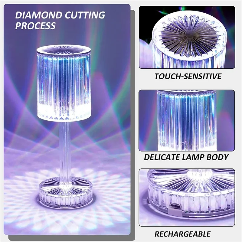 Diamond Crystal LED Table Lamp Projection Decoration Night Light Desk Lamps For Bedroom Bedside Bar Lighting Fixtures Night Lamp 4
