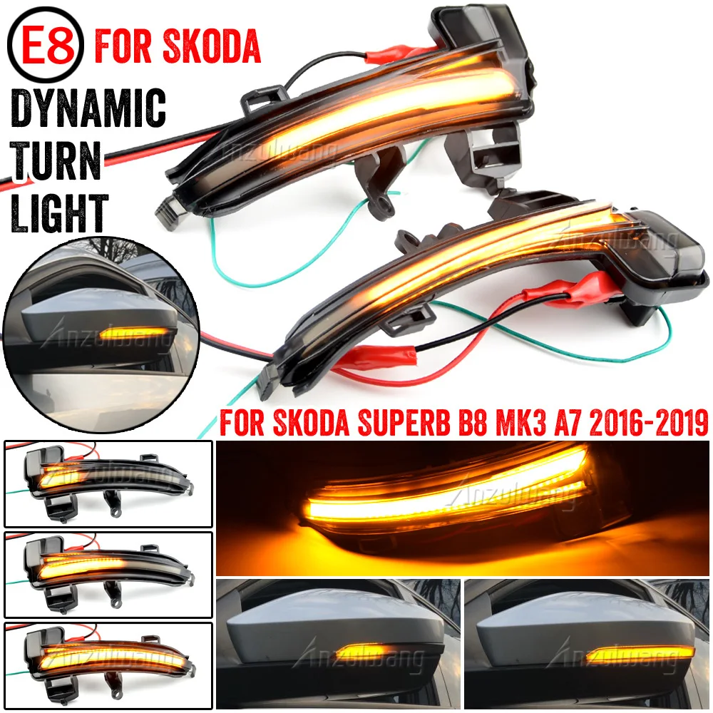 

2PCS LED Dynamic Turn Signal Light Side Rearview Mirror Sequential Lamp For Skoda Superb B8 MK3 3V A7 2016-2019