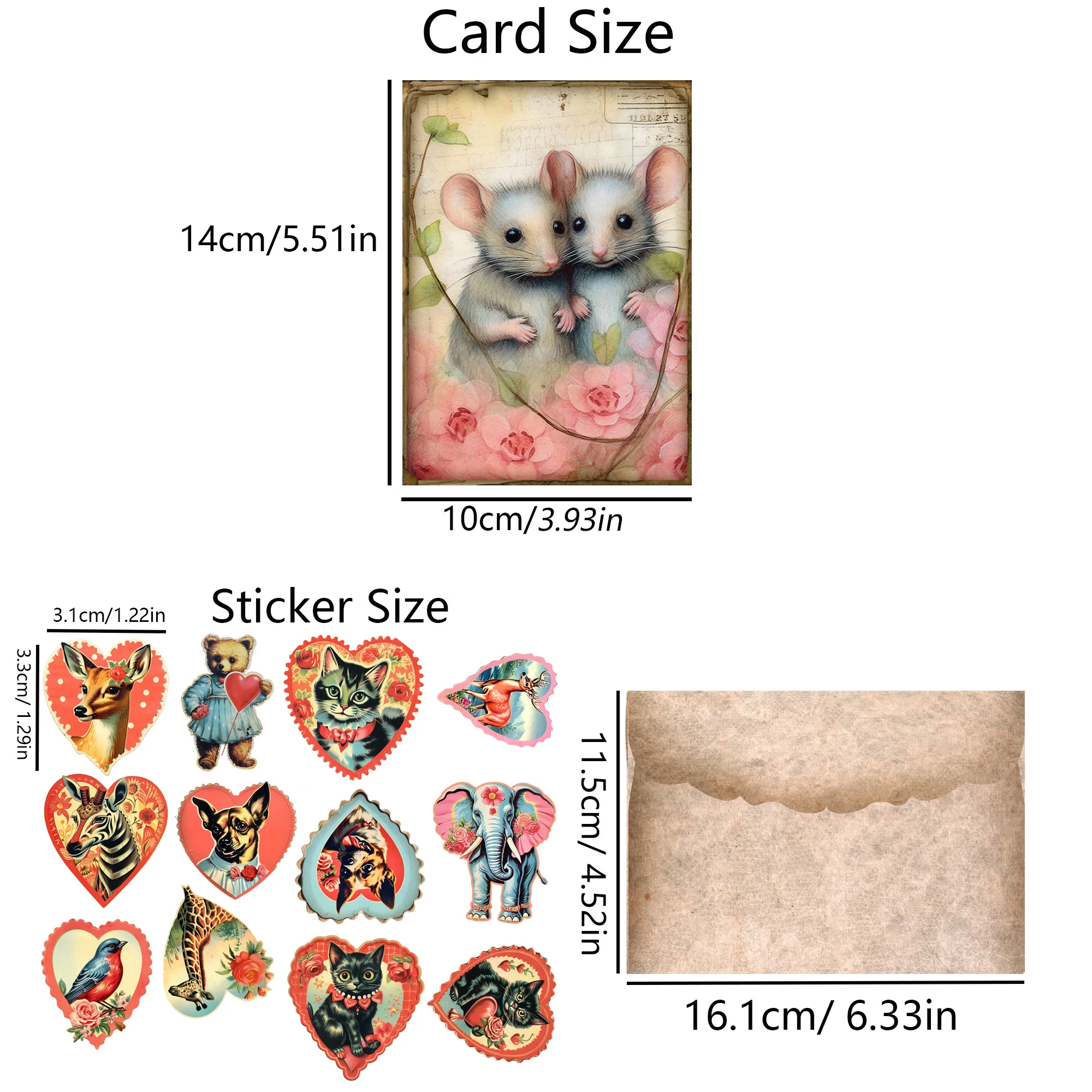 Romantic Animal Valentine's Day Thick Cards Kits with Sticker for Scrapbooking Supplies Junk Journal 68pieces(with 8 envelopes) stickers scrapbooking supplies