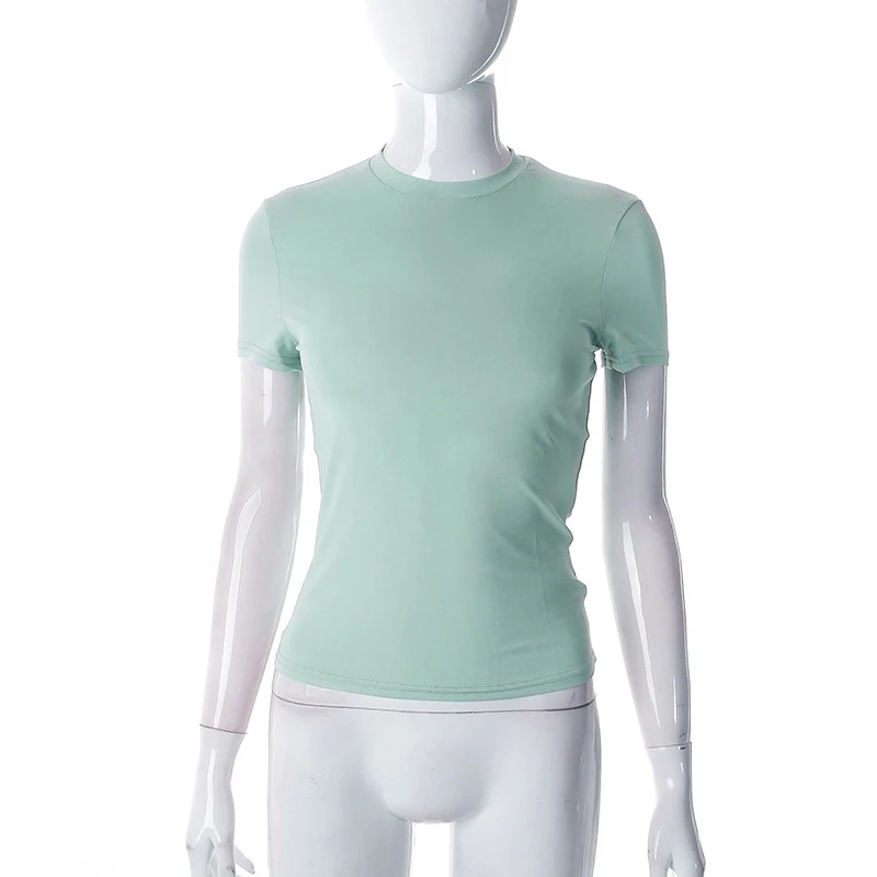 ตัวเลือกสินค้า เสื้อยืดแขนสั้นแฟชั่นฤดูร้อน 2025 นุ่มสบาย สีทึบ ผู้หญิง