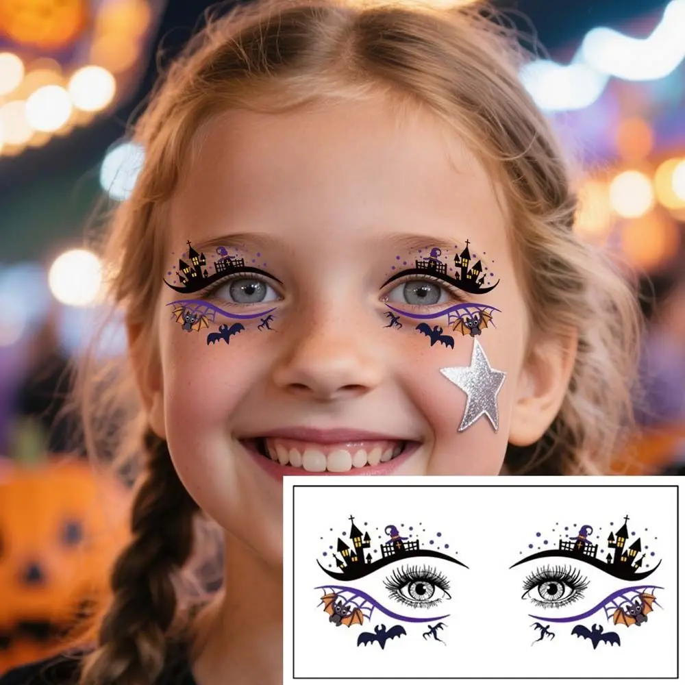 Pumpkin Ghost Skull Halloween Face Tattoo Cartoon Disposable Cheek Eyes Temporary Stickers Portable Waterproof