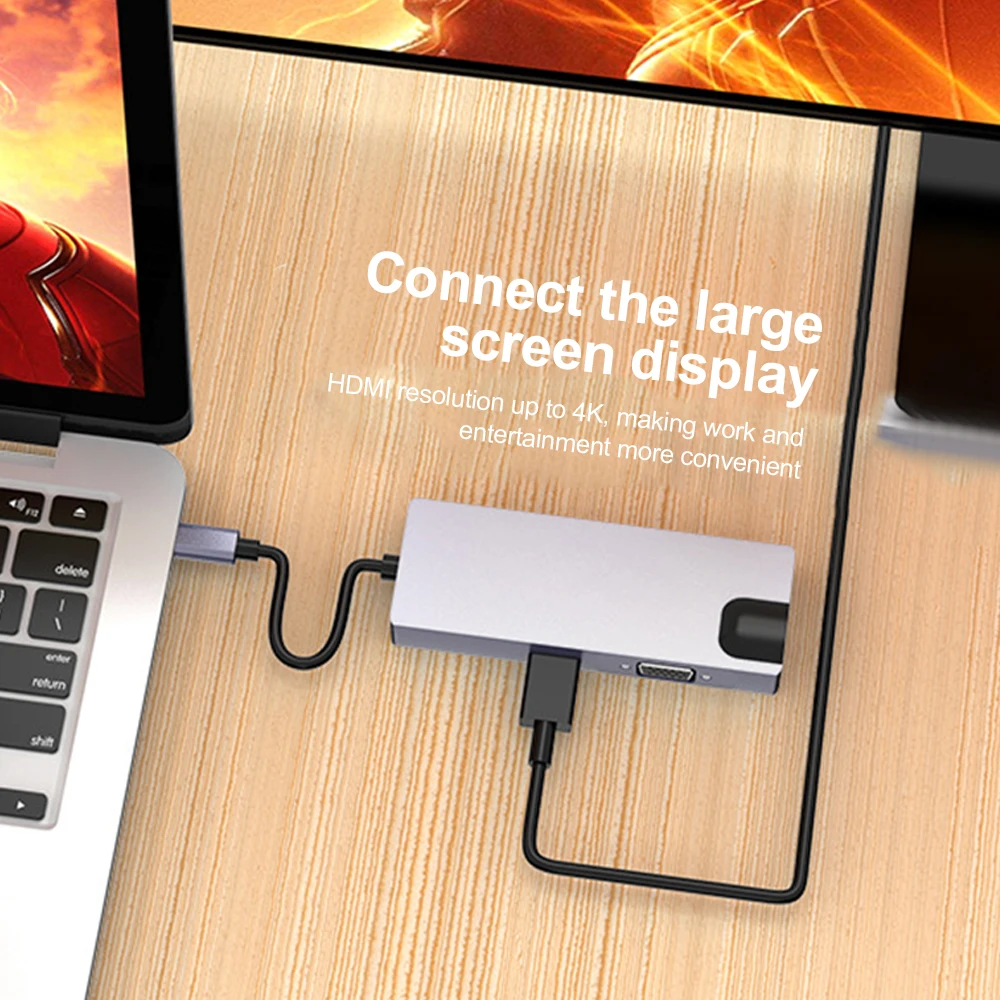 Type C HUB USB 3.0 USB C to HDMI 4K 30HZ Docking Station RJ45 100/1000Mbps Ethernet Adapter VGA Extender PD 87W For Laptop PC