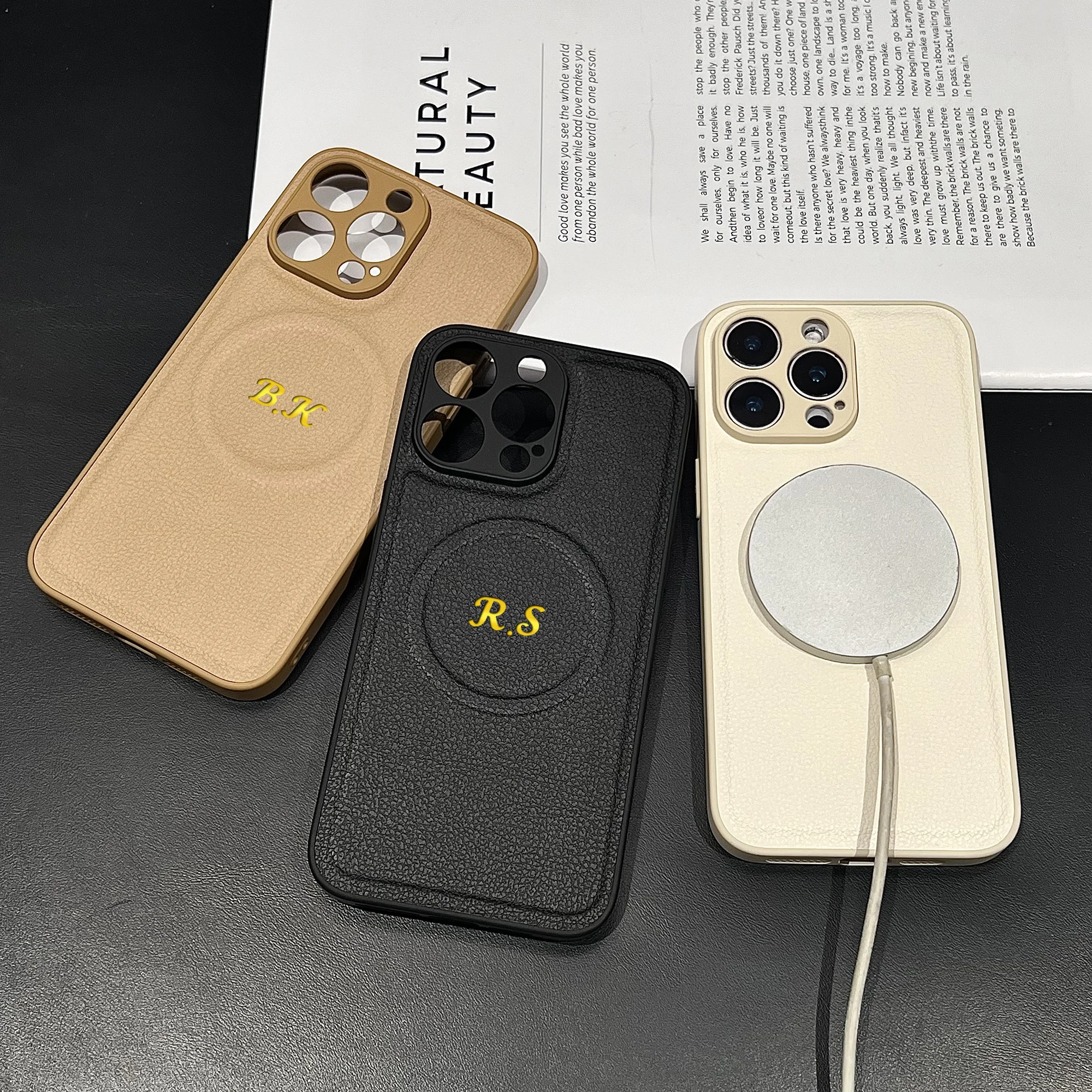 Custom Hot Foil Engraved Name Initials Magnetic Wireless Charging Faux thumbnail 6