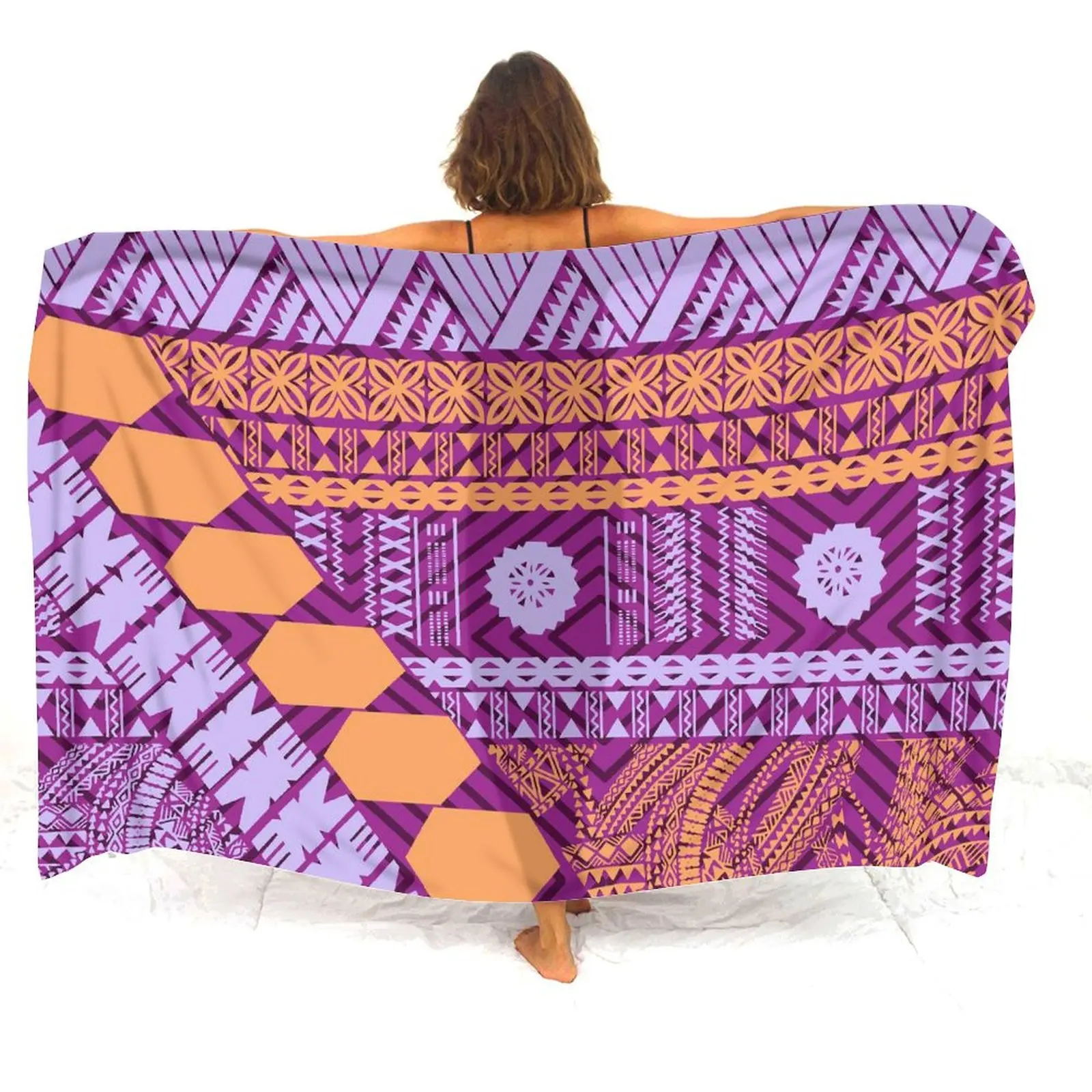 Personalizza Qualsiasi Modello Testo Logo Signore Morbido Sarong Polinesiano Retrò Etnico Tribe Design Sciarpa Cappotto Sarong Stile Mare