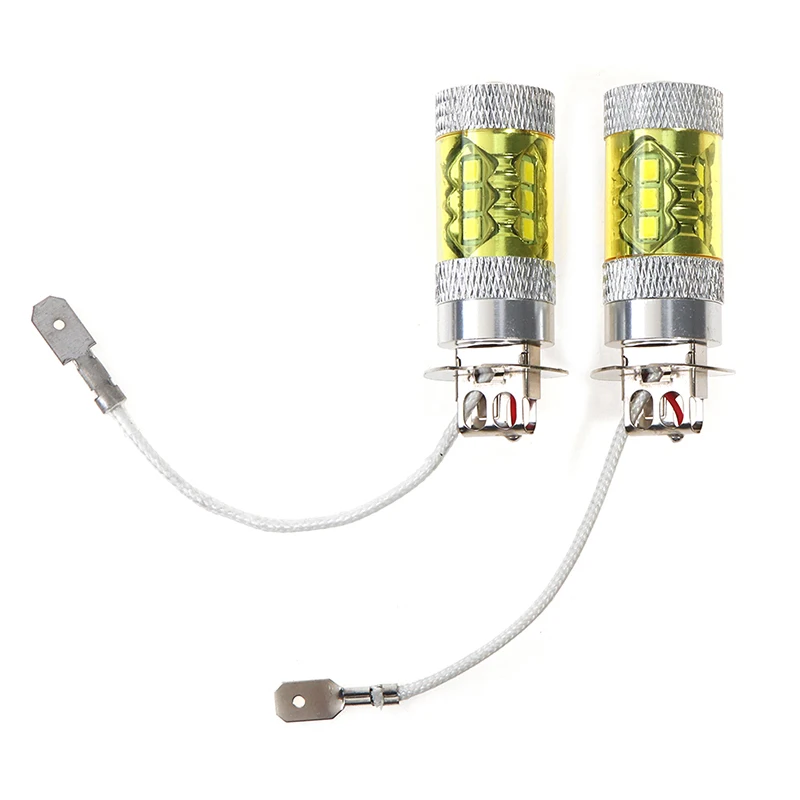 2개 LED 안개등 12-24V H3 80W 16 SMD LED 자동차 안개등 노란색 고출력