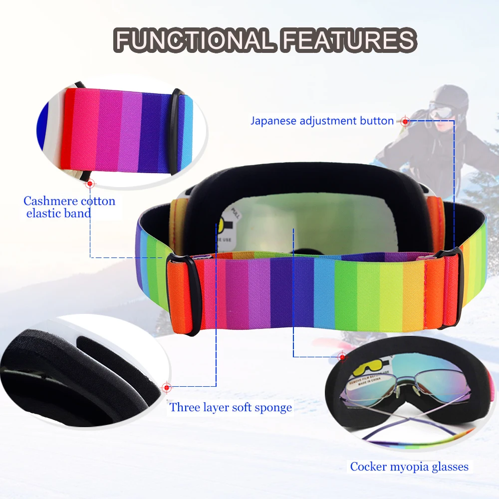 Kids Ski Goggles for Age 4-14 Anti-fog Double Layer UV400 Snow Eyewear Outdoor Sports Winter Snowboard Children Skiing Glasses 5