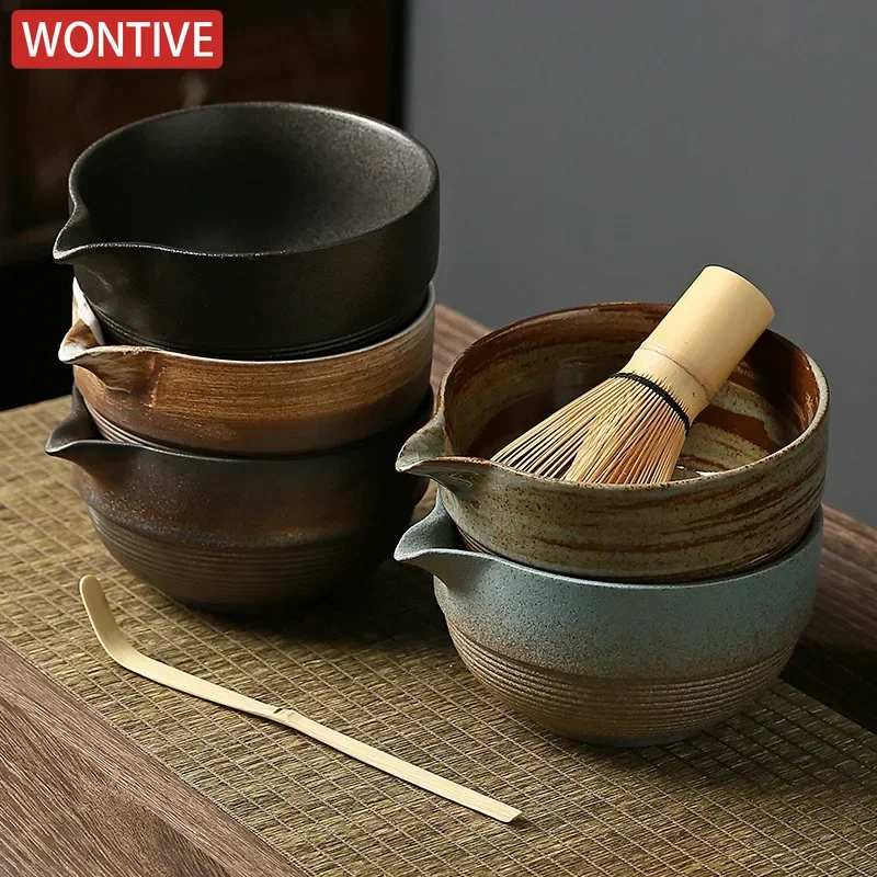 Matcha Tea Set Matcha Tea Tools Tea Ceremony Tools Coarse pottery Tea Brush Stand Matcha Bowl Set Song Japanese Matcha Tools Tea Spotting Instruments Ceremony Accessories