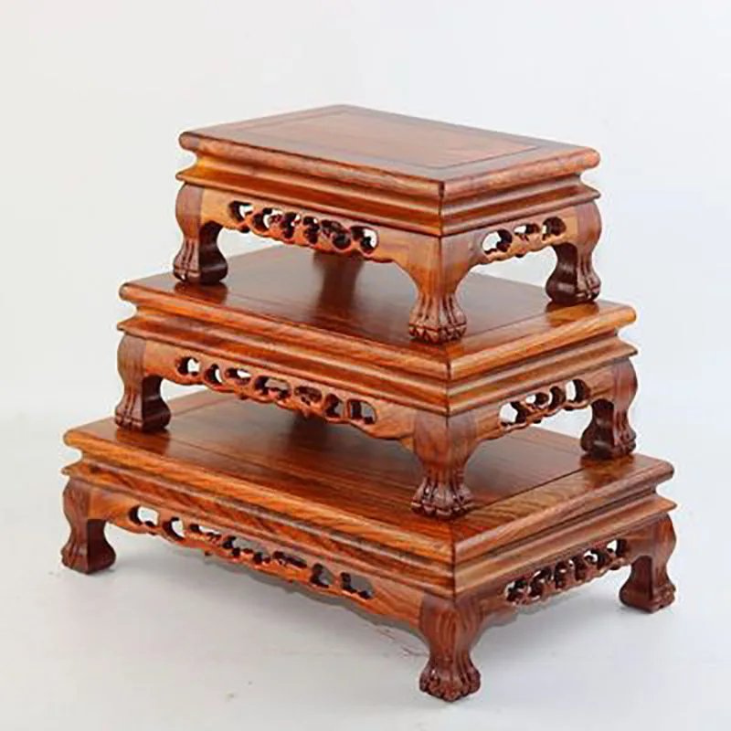 Wood Carved Bonsai Display Pedestal Vase, Artical Statue, Luxury Collection Base, Classical Design