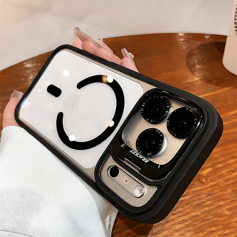 Luxury Matte Translucent Armor Shockproof For Magsafe Bracket Case For iPhone 17 16 15 14 13 12 Pro Max 17 Wireless Charge Cover 5