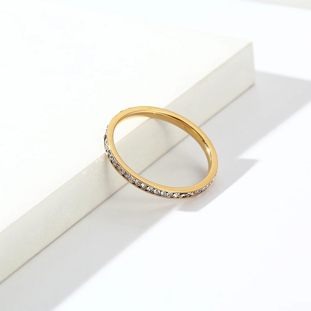 Unisex 2mm Luxury Stainless Steel Men Women Statement Cubic Zircon Rings Gold Silver Color US size 5 6 7 8 9 10 gold color rings stainless steel ring finger ring gold color ring silver ring zircon crystal ring adjustable rings