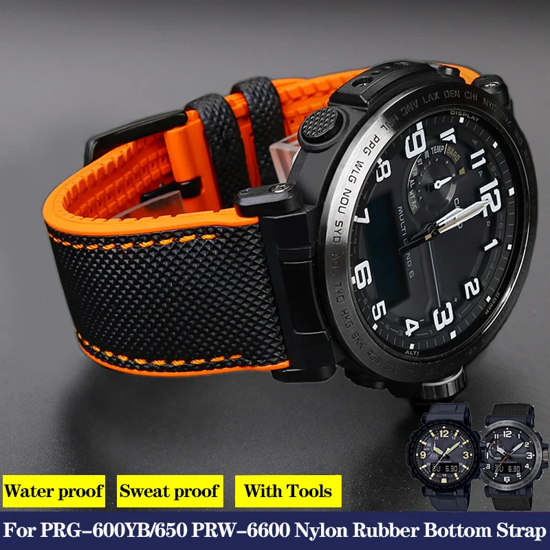 Durable Nylon Rubber Bottom Sports Watchband - 24mm Canvas Silicone Strap