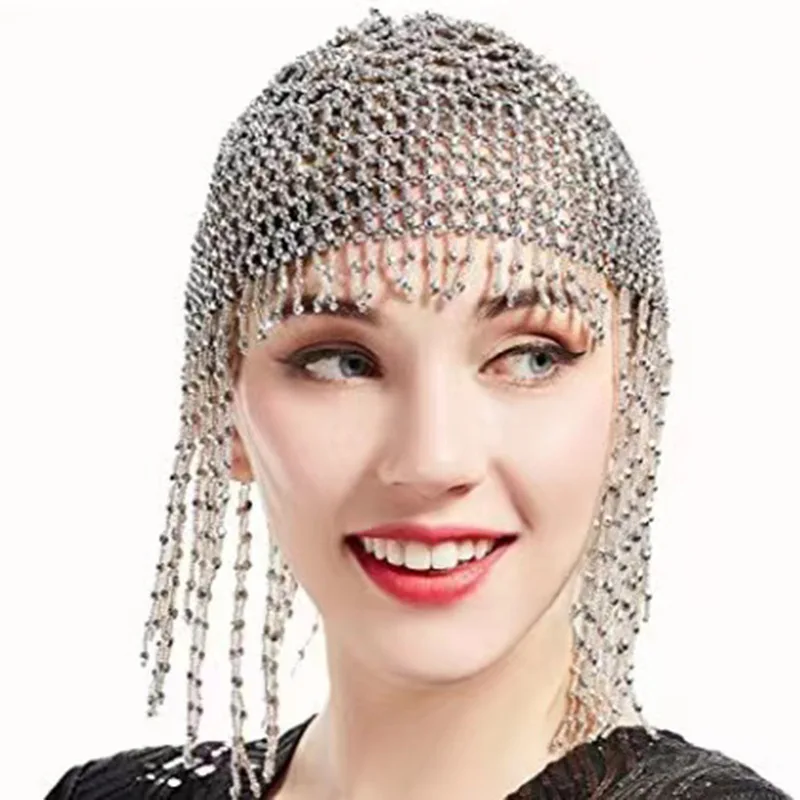 Pearl hat beaded headdress Hand-made Grid Hair Decorations Pearl Tassel head Ornament Marry Accessory Part Bride Hairpin Luxury invoice holder bill wedding decorations restaurant accessory for menu summons ornament memorandum receipt needle folder